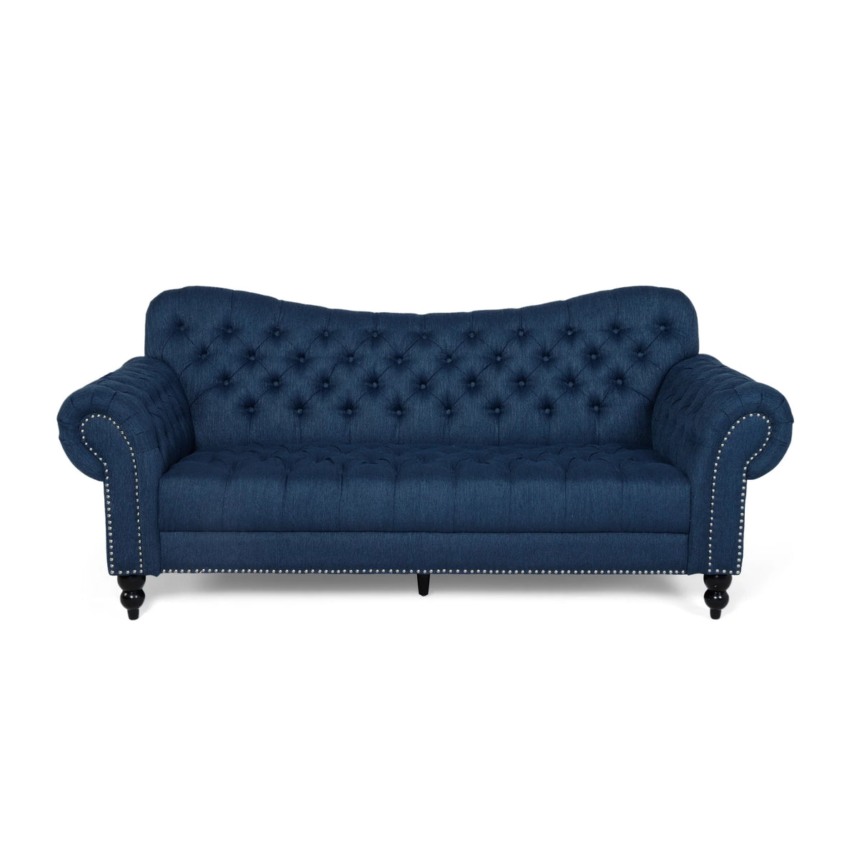 Navy Blue and Dark Brown 3 Seater Fabric Sofa J30334