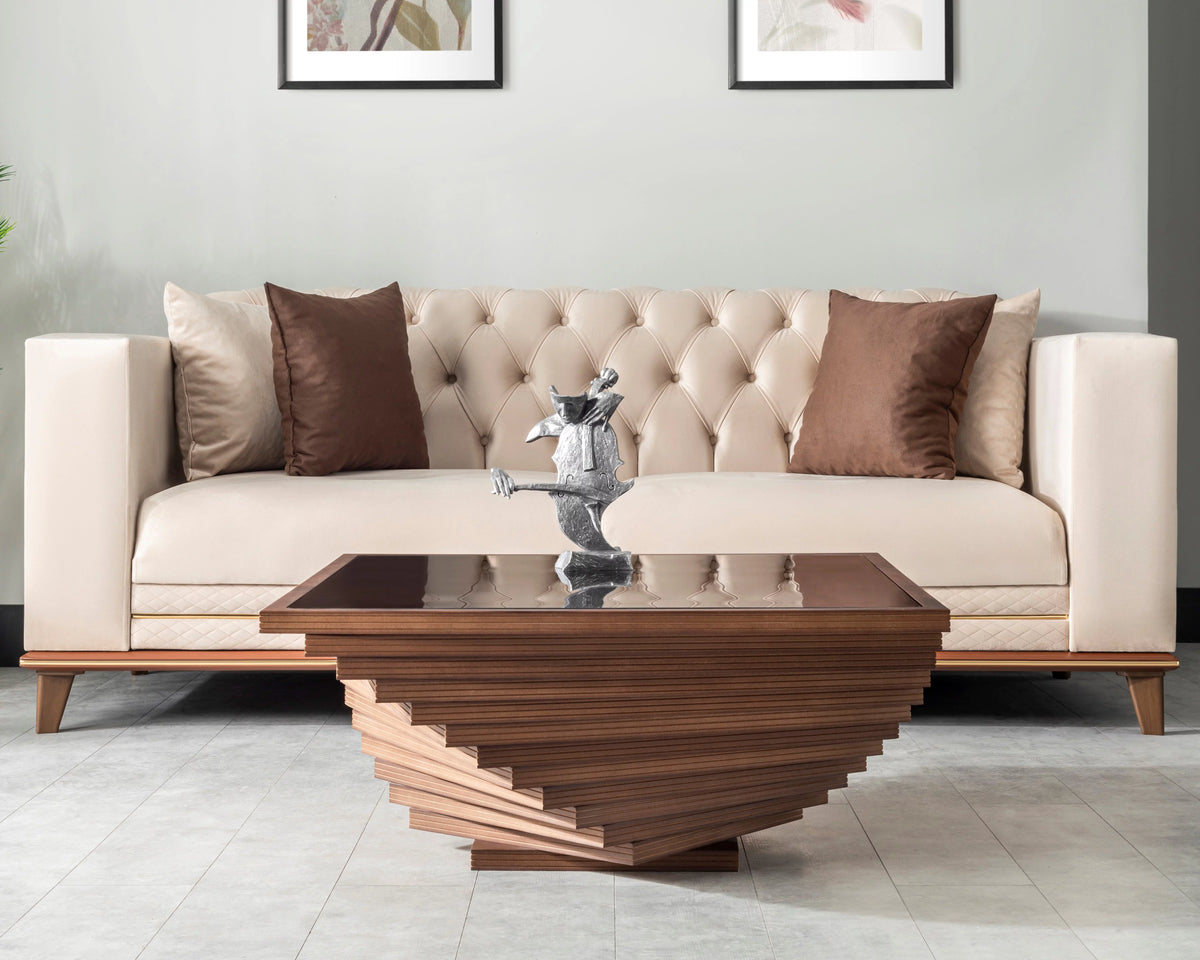 Brown Wooden Coffee Table with Glass H711