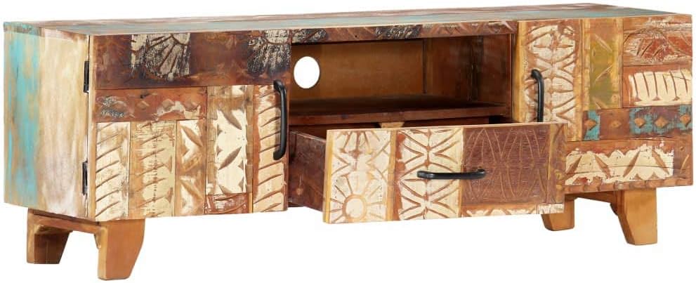 Hand Carved TV Cabinet Solid Reclaimed Wood T220