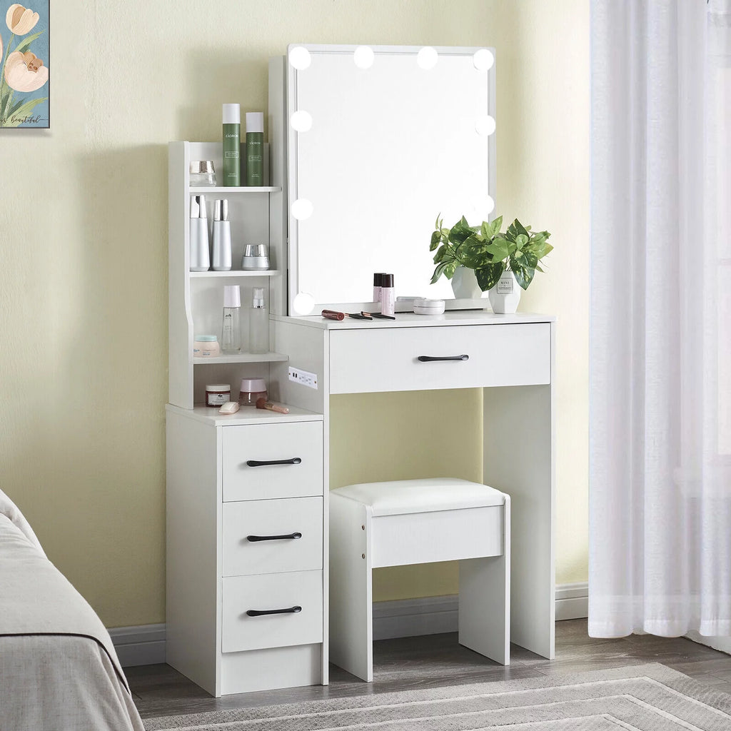 4 Drawer Makeup Vanity Desk with Stool Mirror and Light M755