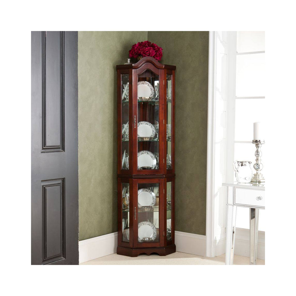 Lighted Corner Curio Cabinet Mahogany Y2309
