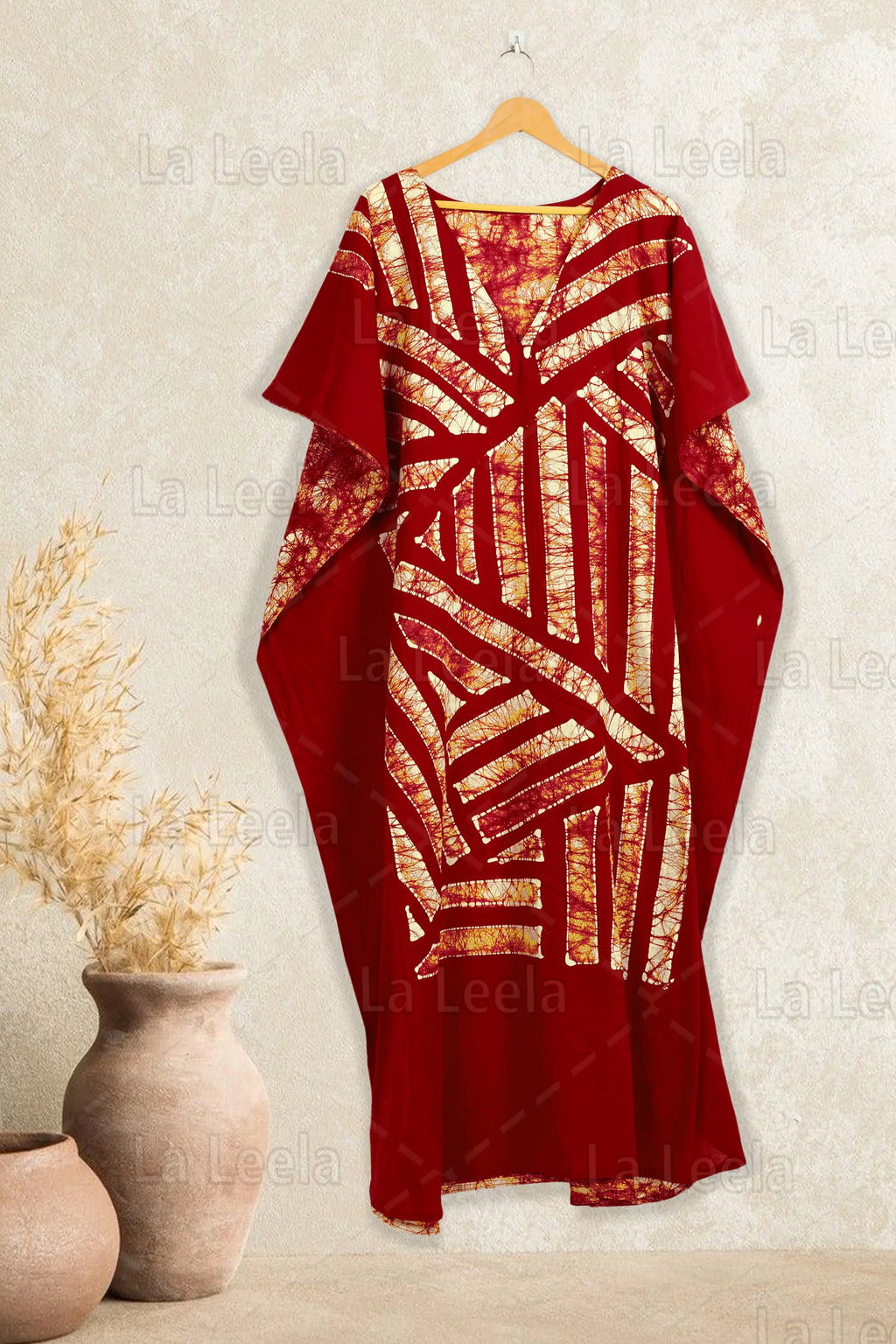 Maroon Stripes Maxi Kaftan Dress E253762