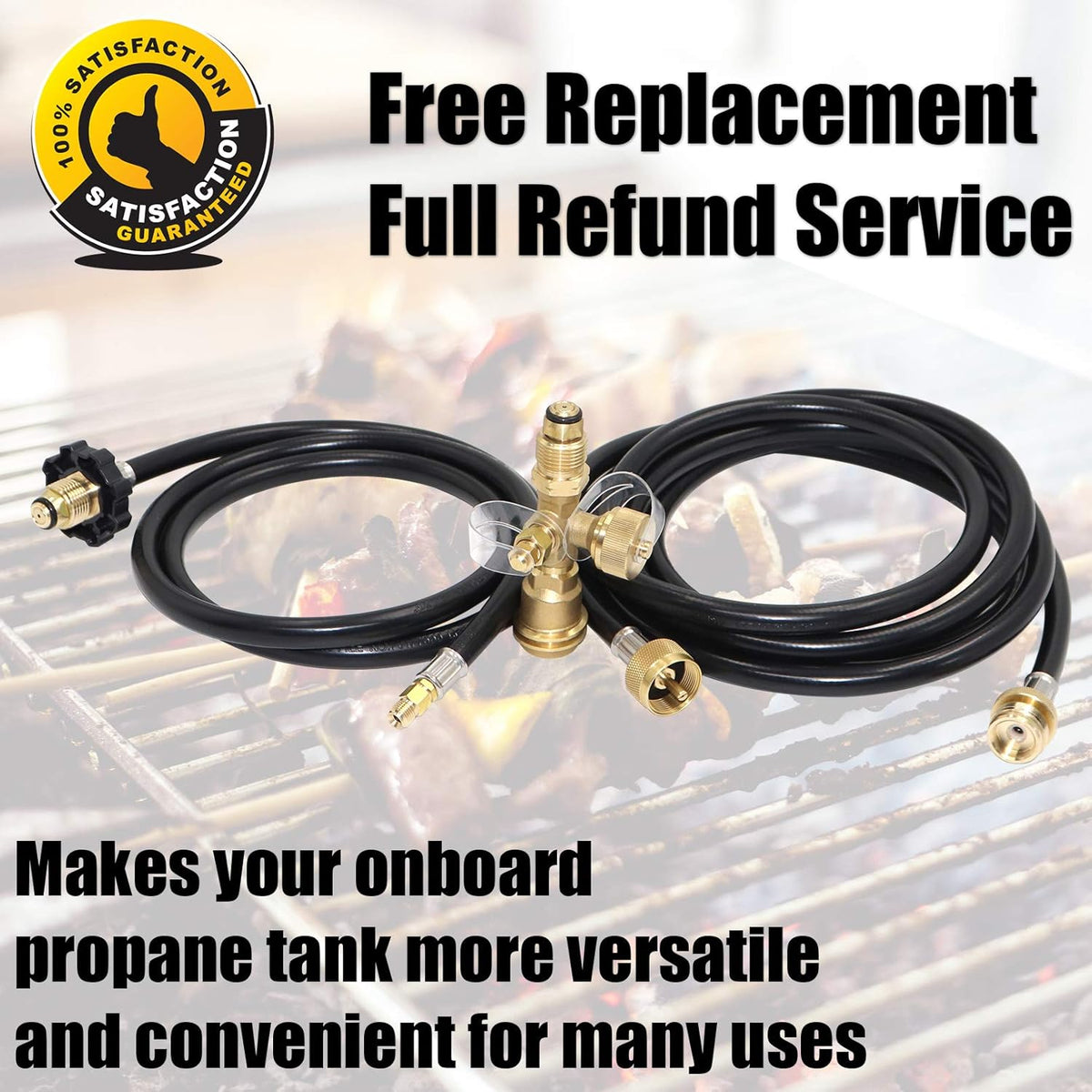 Propane Brass Tee Adapter Kit 4-Port with 5ft and 12ft Hoses U653