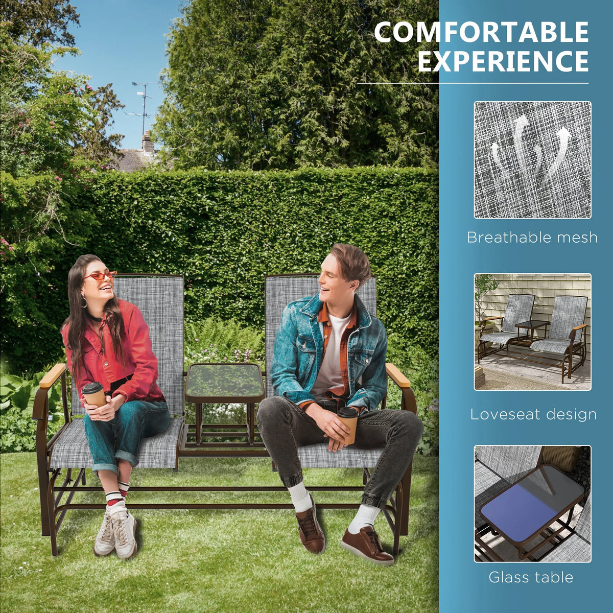 Outdoor Glider Bench 2-Person with Table X62318