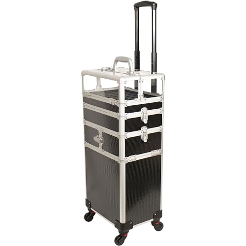 4 in 1 Aluminum Rolling Makeup Case with 360° Swivel Wheels G57610