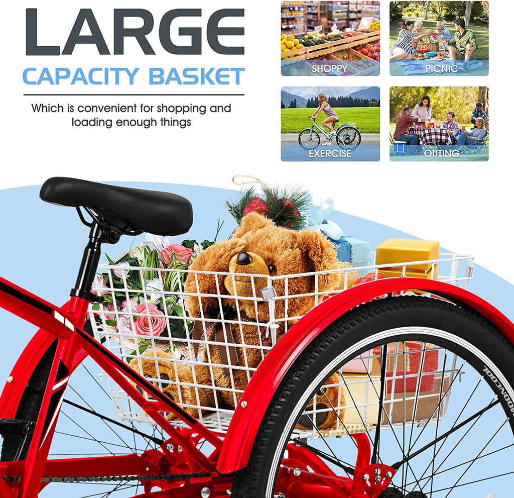 7 Speed Adult Mountain Tricycle with Shopping Basket K49187
