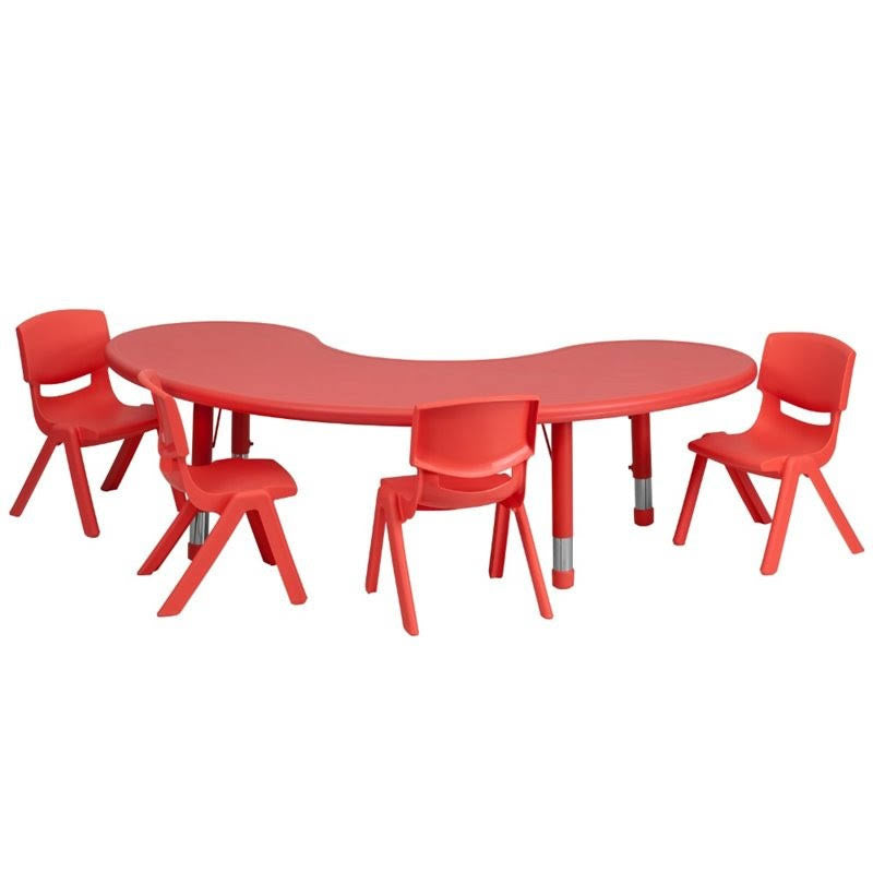 5 Piece Half Moon Activity Table Set in Red Y6607