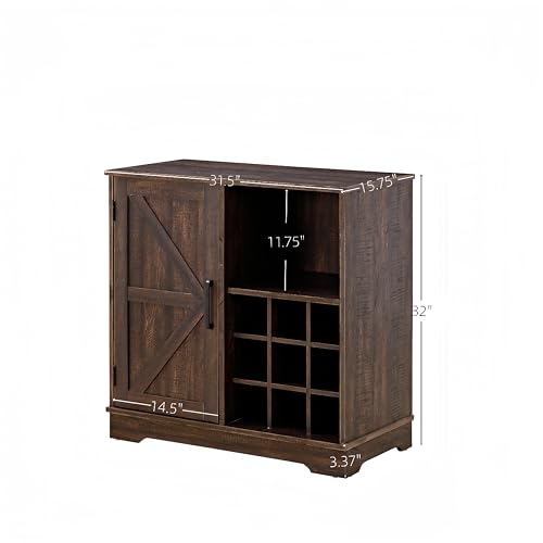 Gray Wash Farmhouse Coffee Bar Cabinet with Wine Rack and Drawer S357