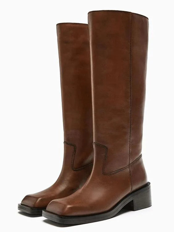 Square Toe Flat Knee Boots N570