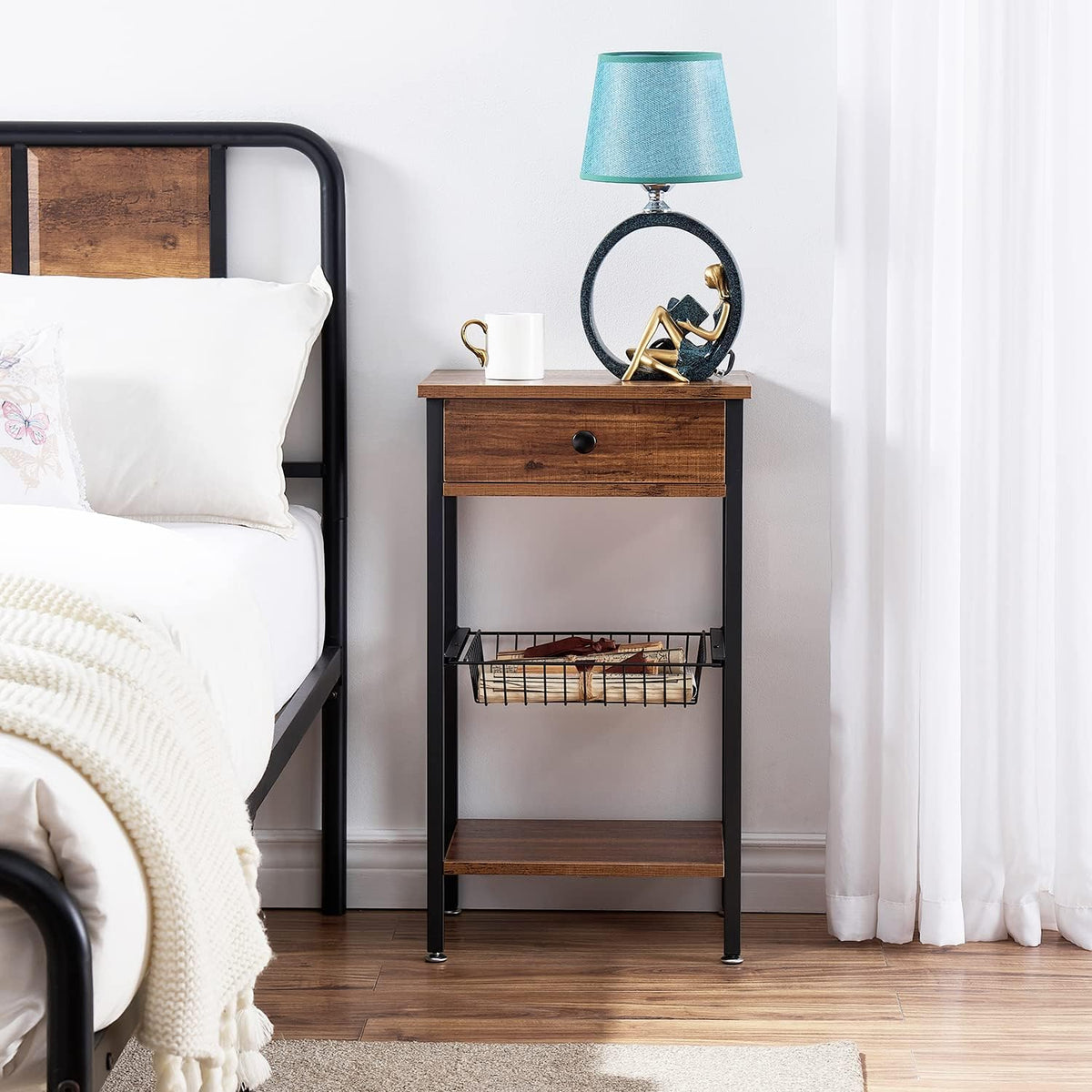 Brown Tall Side Table with Basket O590728
