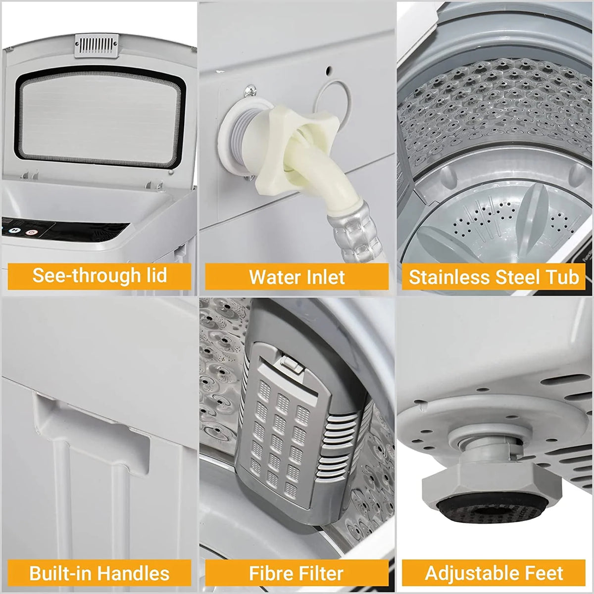13lbs 1.32cu.ft Compact Automatic Washing Machine with Drain Pump M6135