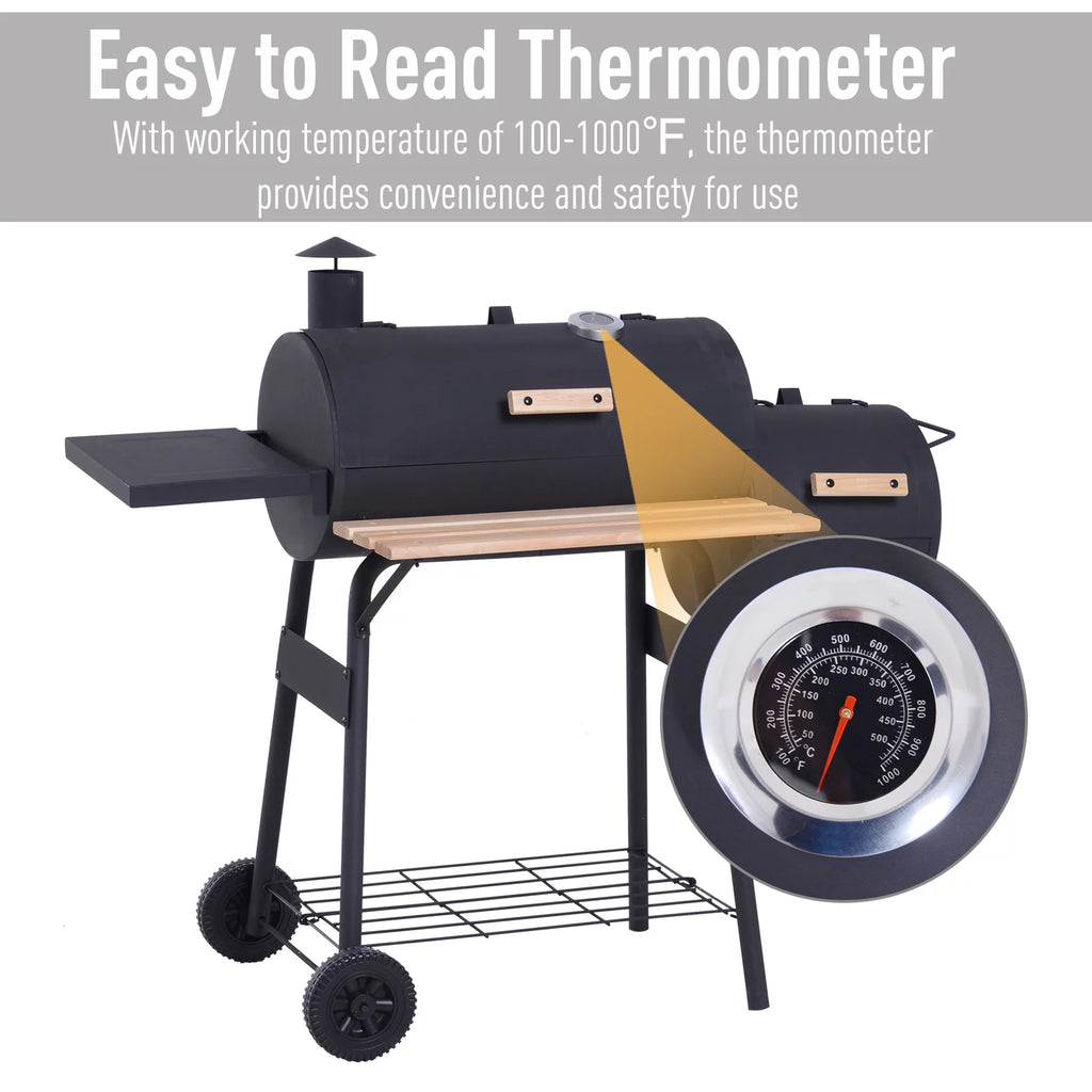 Portable Charcoal BBQ Grill and Offset Smoker Combo with Wheels C33057
