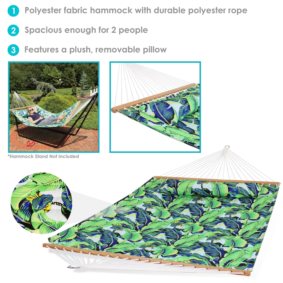 Quilted Printed Fabric 2-Person Hammock and Pillow with S Hooks and Hanging Chains J800