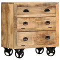 Mango Wood Side Table with Storage Drawers and Wheels X1378