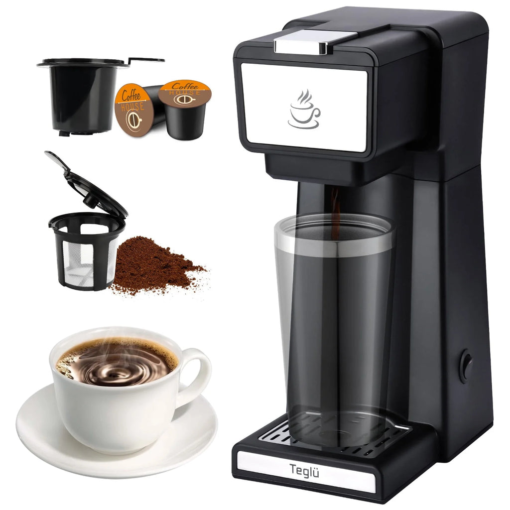 Black 2 in 1 Single Serve Coffee Maker with Reusable Filter A1885