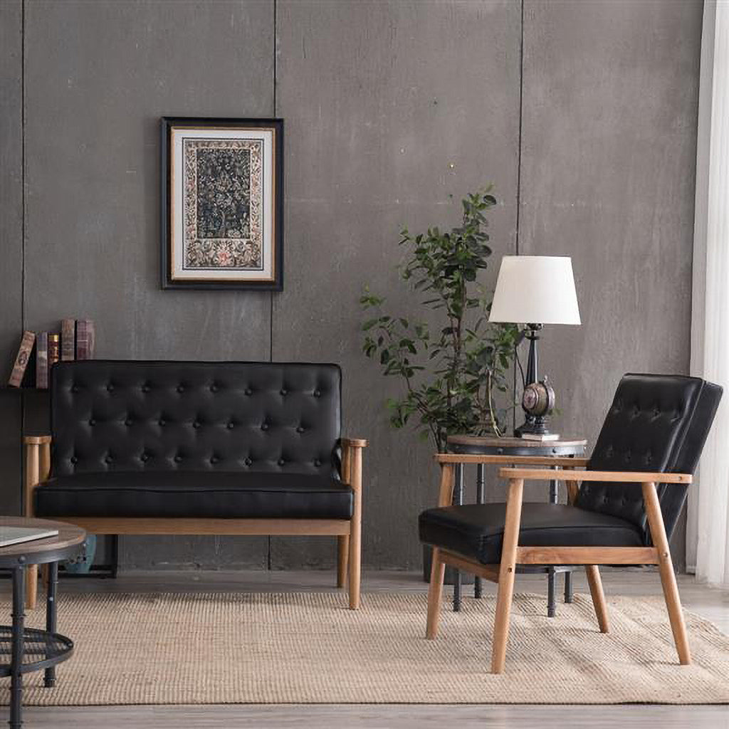 Black PU Leather Loveseat Lounge Chair Y32771