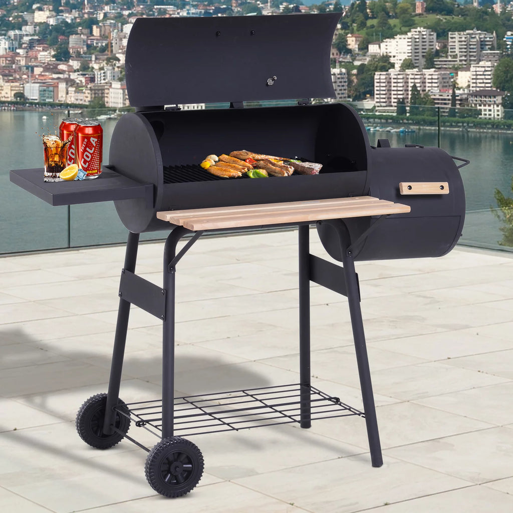 Portable Charcoal BBQ Grill and Offset Smoker Combo with Wheels C33057