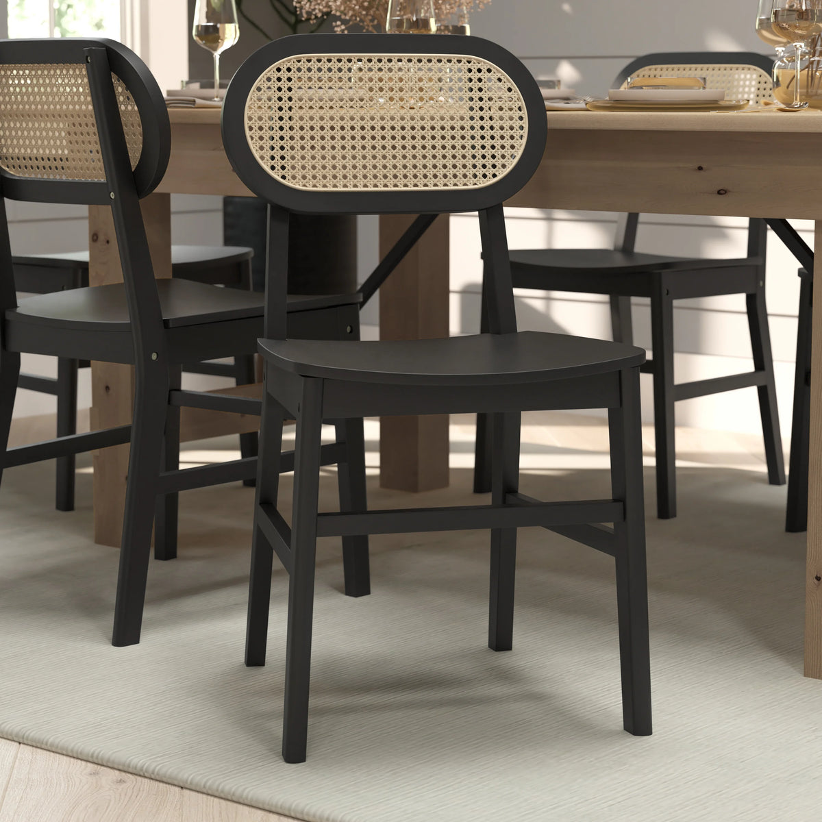 Set of 2 Cane Rattan Dining Chairs with Solid Wood Frames K20007