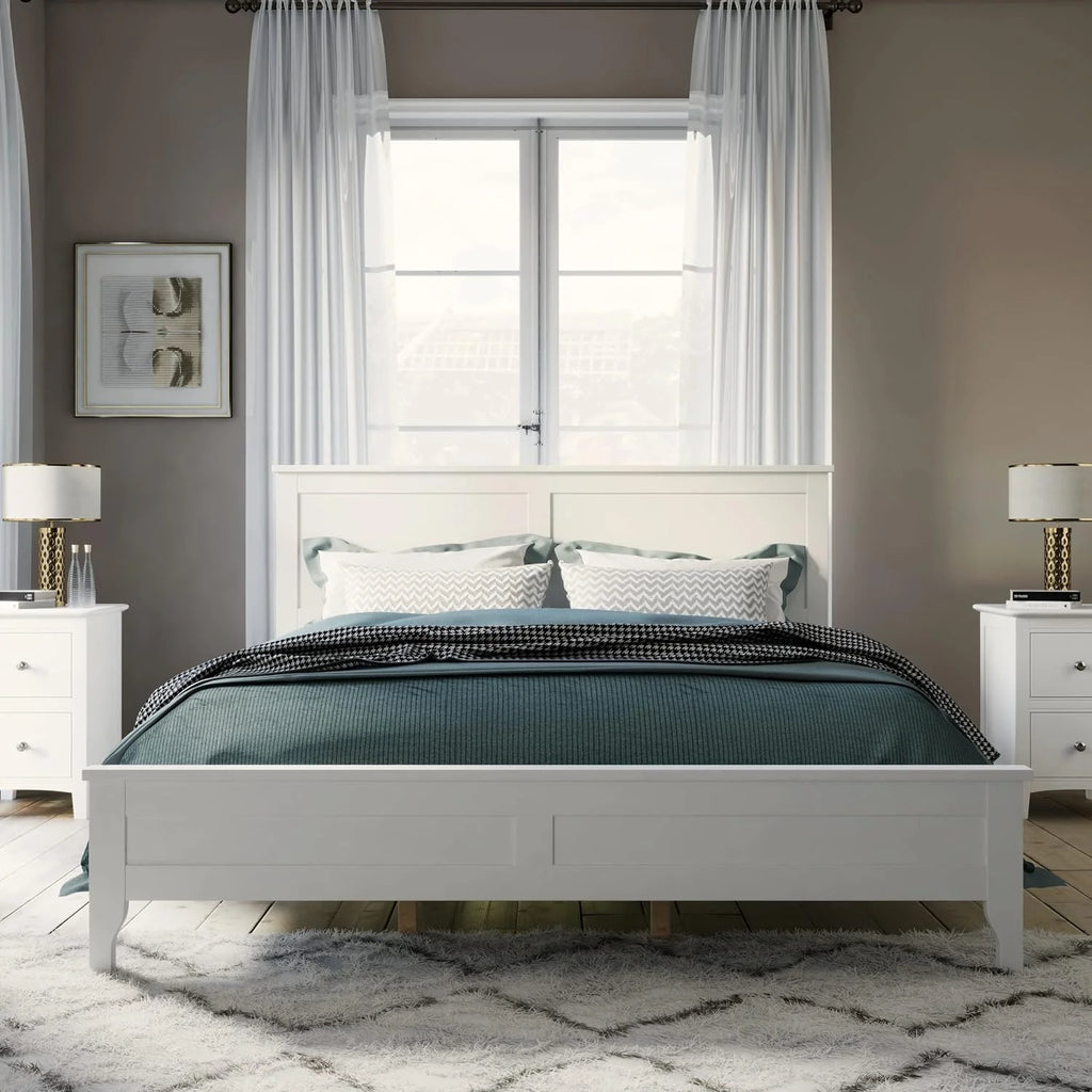 White Queen Size Solid Wood Platform Bed I770