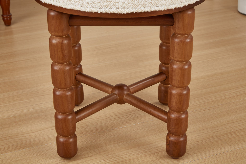 White Upholstered Boucle Vanity Stool with Wood Legs M808