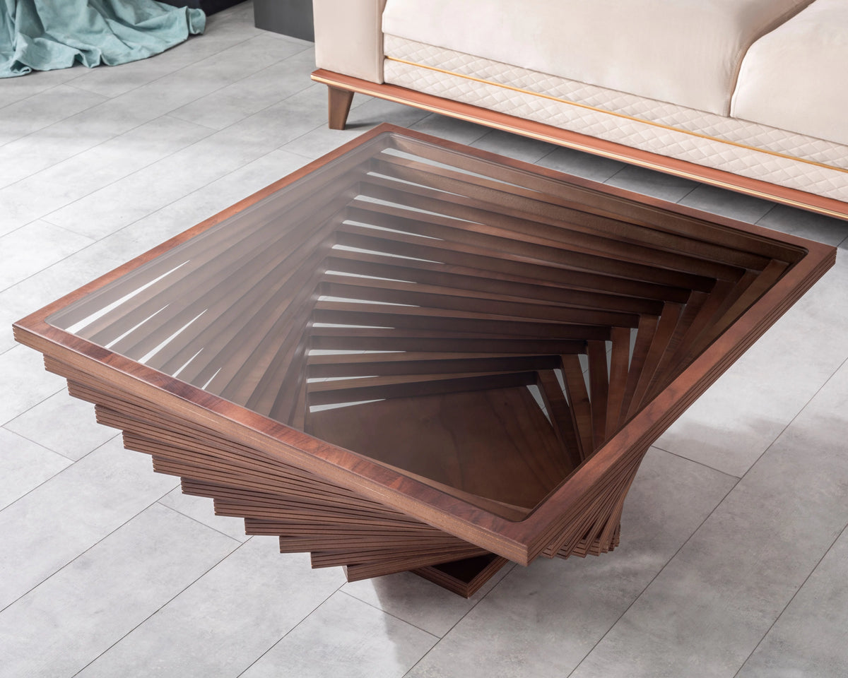 Brown Wooden Coffee Table with Glass H711