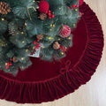 60-Inch Ruffled Velvet Christmas Tree Skirt with Lace-Up Tie Closure, Burgundy J884
