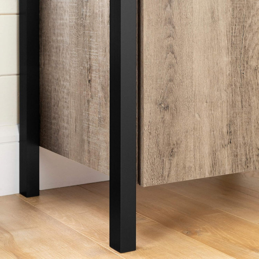 Weathered Oak and Matte Black Bar Cabinet with Storage N883