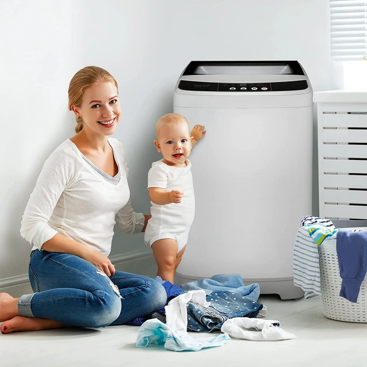 13lbs 1.32cu.ft Compact Automatic Washing Machine with Drain Pump M6135