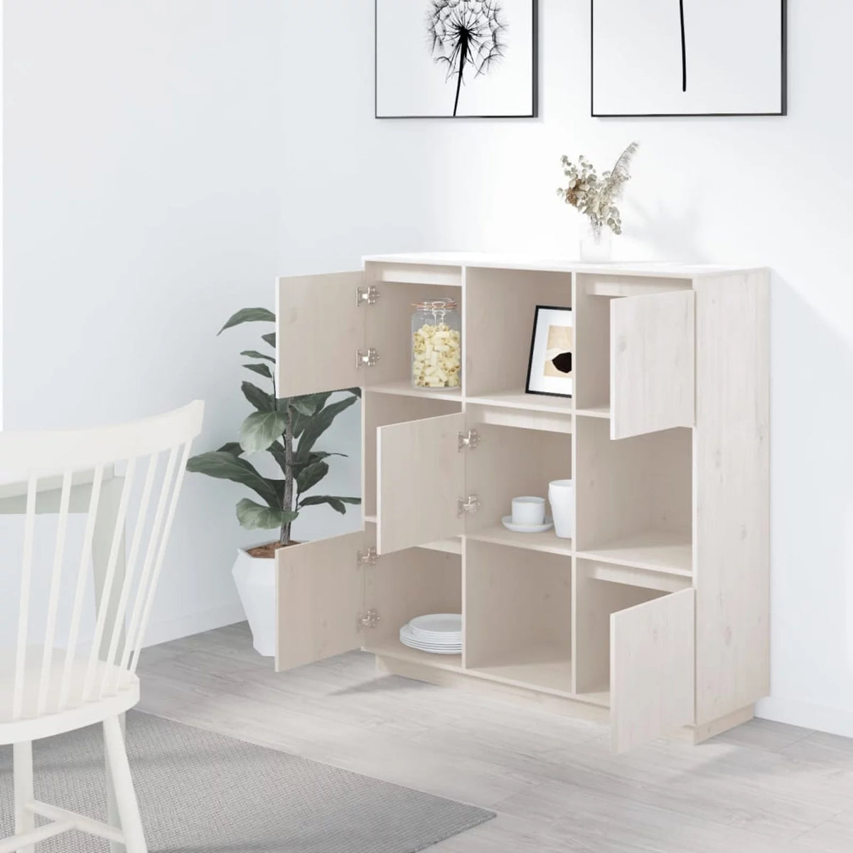White Solid Wood Pine Highboard F56183