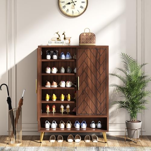 Walnut 6-Tier Shoe Cabinet with Doors N845