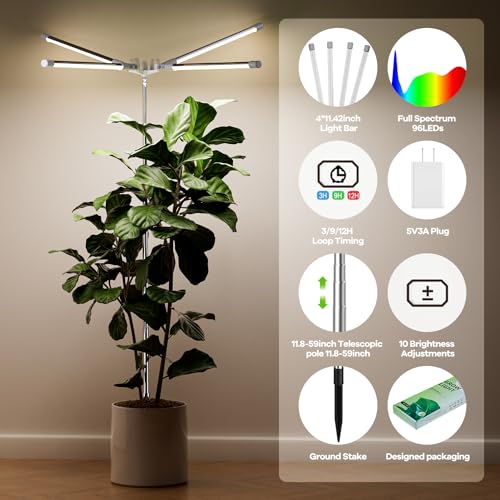 63.8 Inch Full Spectrum Grow Light with 72 LEDs, Auto Timer, Height Adjustable K50437