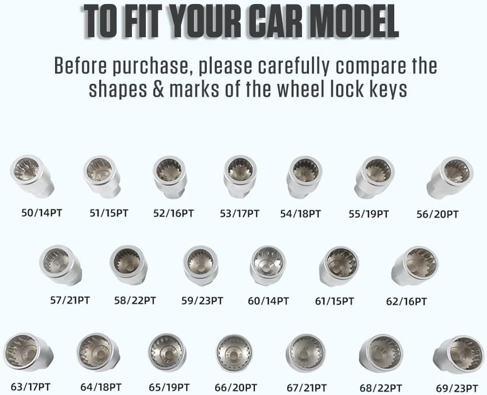 20pcs Spline Wheel Locks Lug Nuts Removal Key Socket Kit H877748
