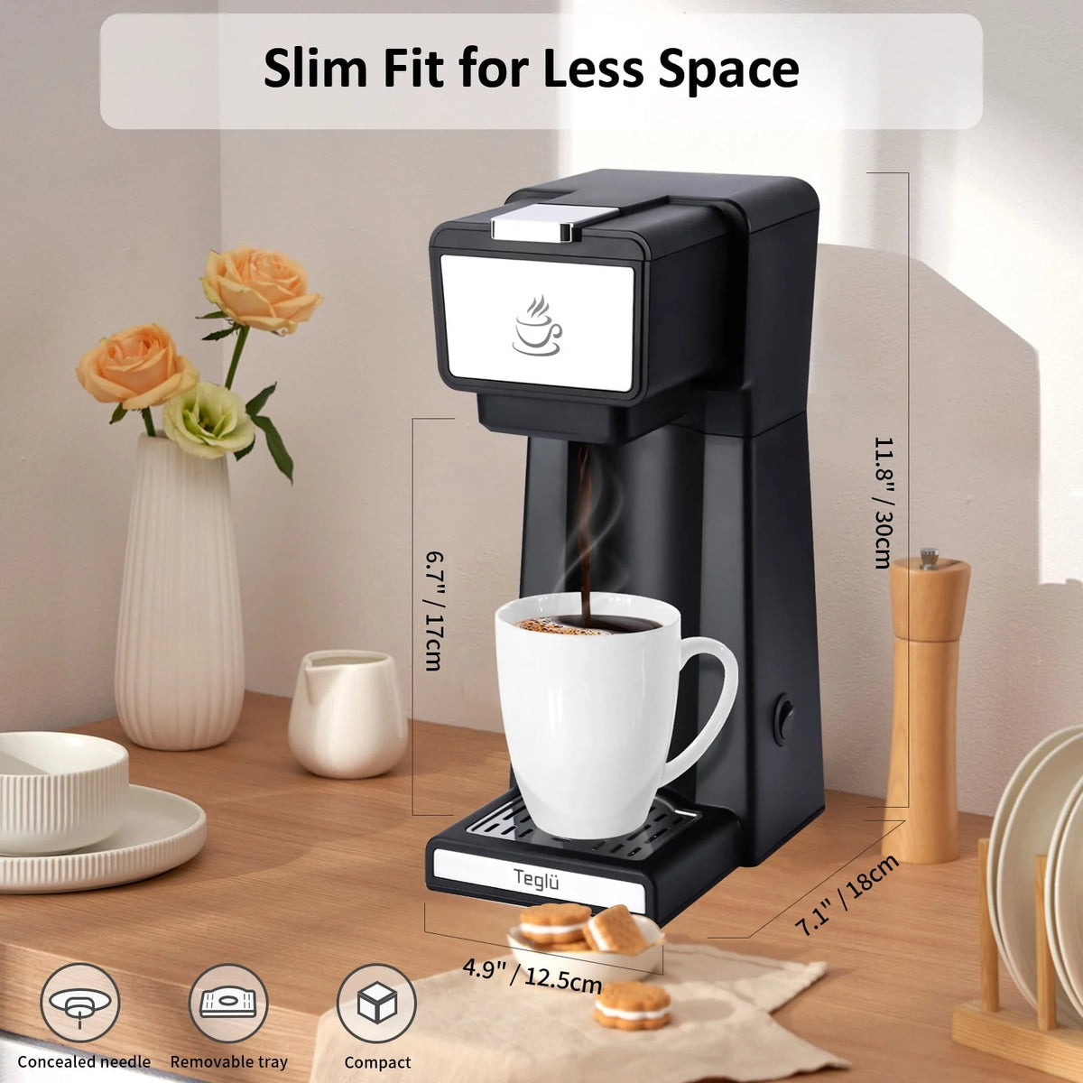 Black 2 in 1 Single Serve Coffee Maker with Reusable Filter A1885