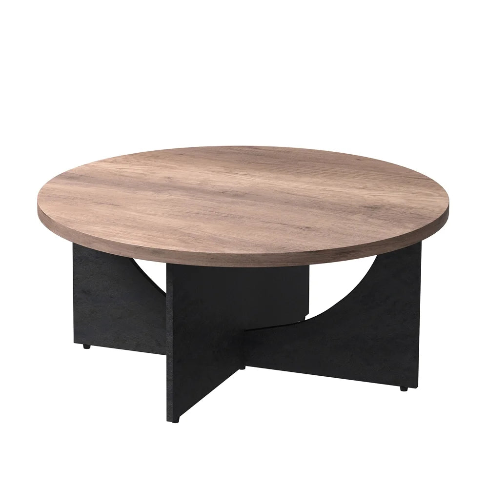 Modern Retro Round Coffee Table 35 Inches Rustic Brown B867571