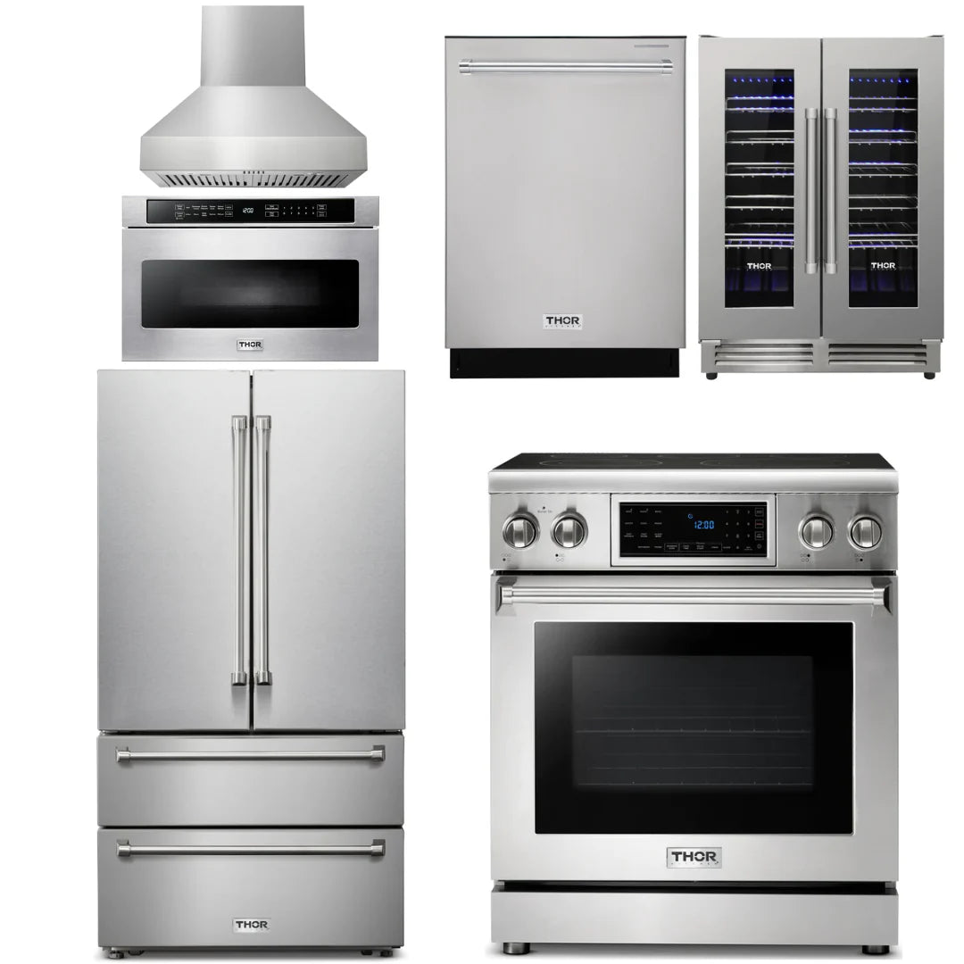 30 Electric Range, Range Hood, Microwave, Refrigerator, Dishwasher, Wine Cooler A48091