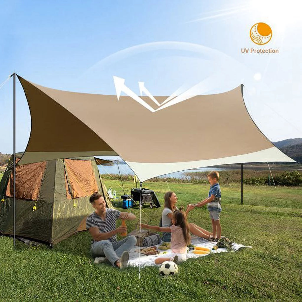 12 x 14ft Waterproof UPF 50+ Camping Tent Tarp with 2 Poles X470580