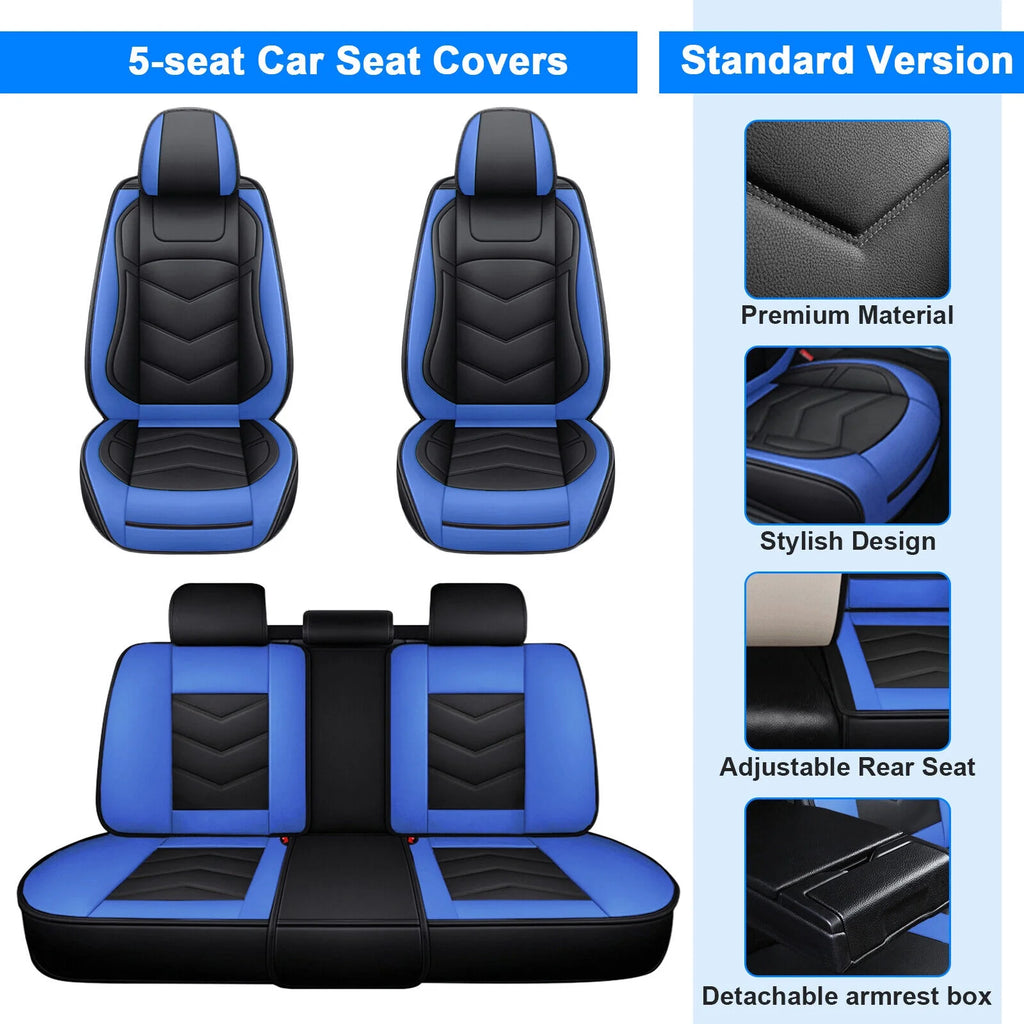 Black Blue Waterproof PU Leather 5 Seats Car Seat Covers Full Set Z220124