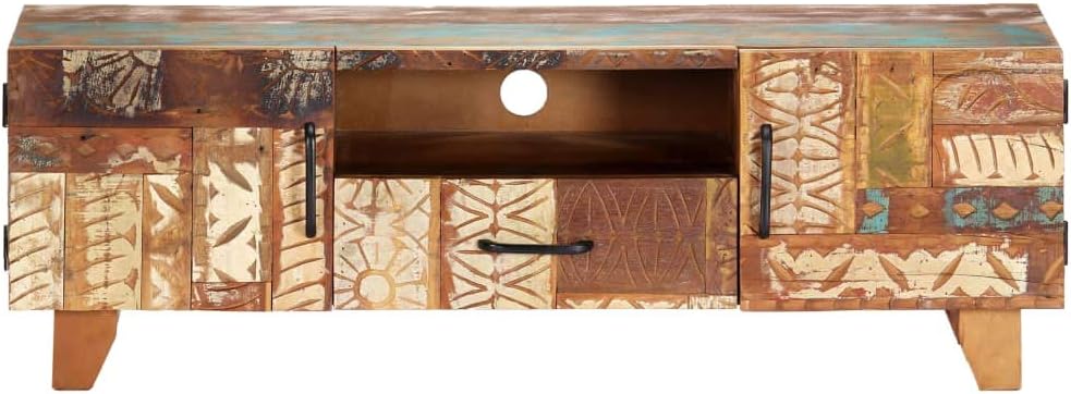 Hand Carved TV Cabinet Solid Reclaimed Wood T220