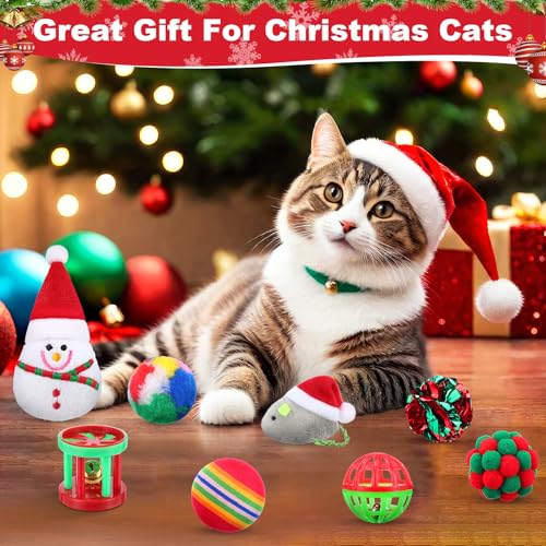 11 Pcs Christmas Catnip Cat Toy Gift Set with Santa Snowman Plush Balls Crinkle Mice L5906