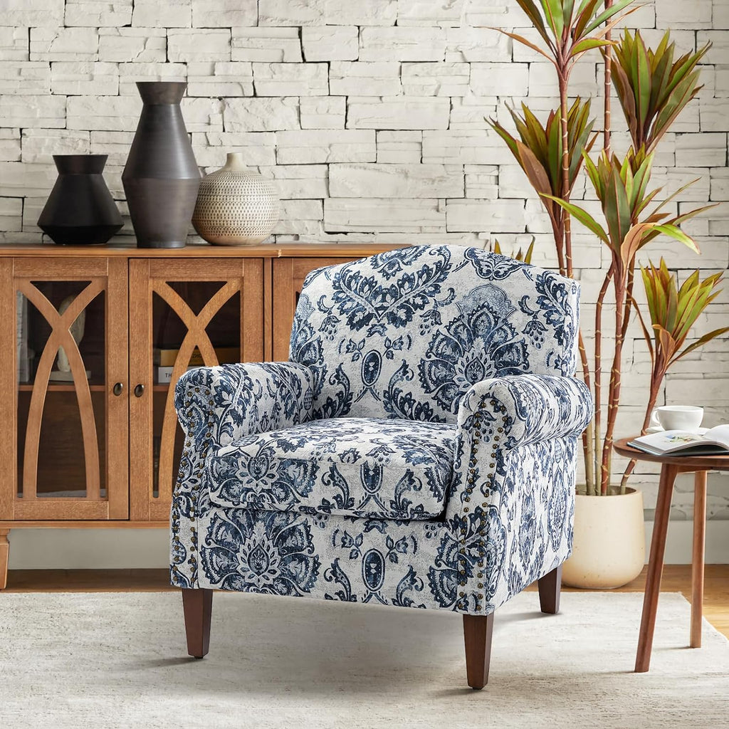 Navy Accent Chair with Wood Legs and Removable Cushion H4979