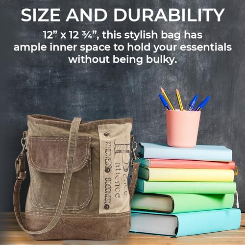 Upcycled Canvas Shoulder Bag with Adjustable Strap and Zip Closure B8904