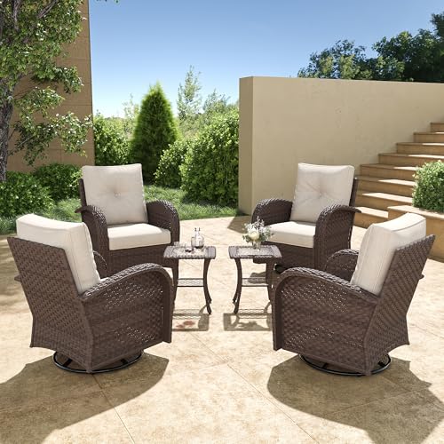 5 Pieces Wicker Patio Furniture Set with High Back Swivel Rocker Chairs F746