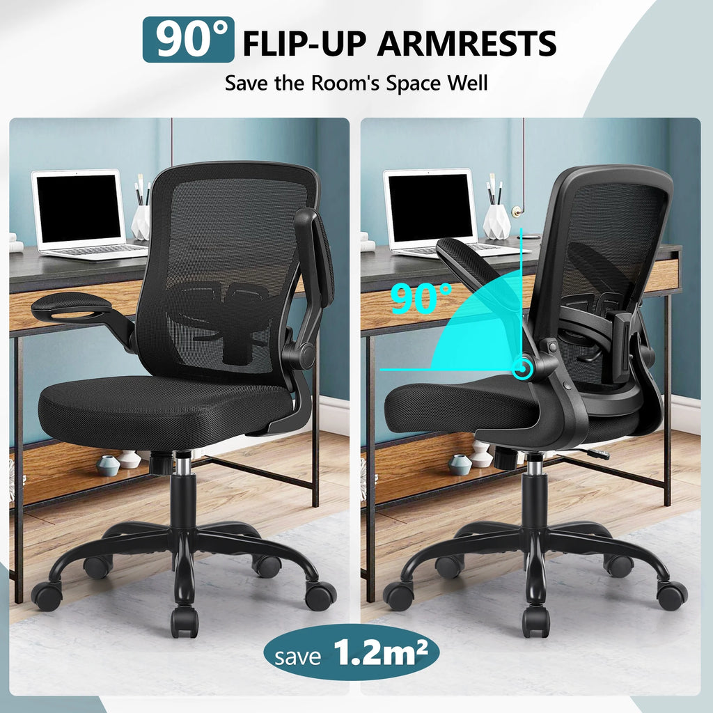 Black Ergonomic Office Chair with Lumbar Support and Flip up Arms F66263