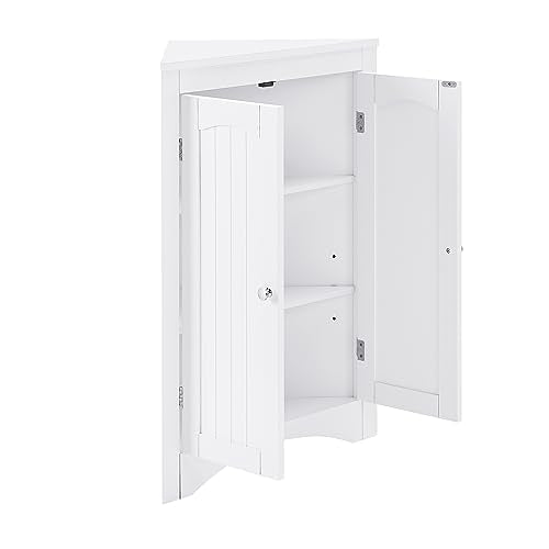 White 1 Corner Bathroom Cabinet with Doors Shelves J99360