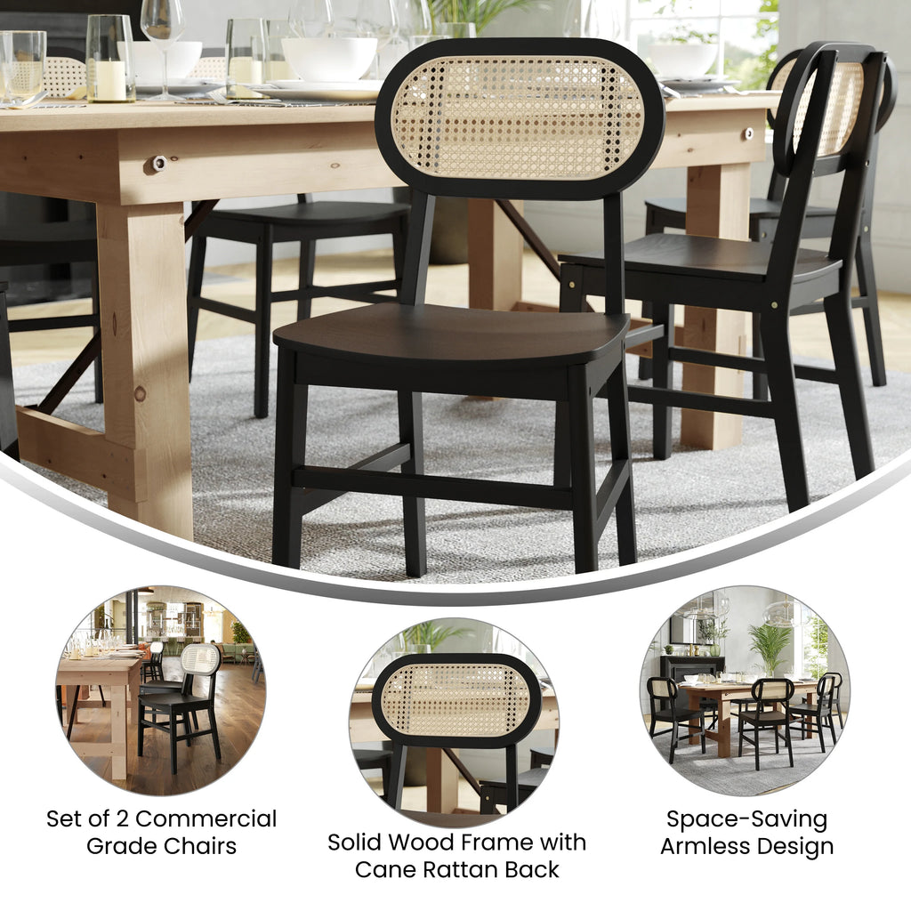 Set of 2 Cane Rattan Dining Chairs with Solid Wood Frames K20007