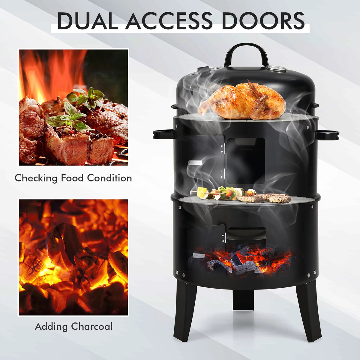 Charcoal Smoker Grill with Detachable 2 Layer N775