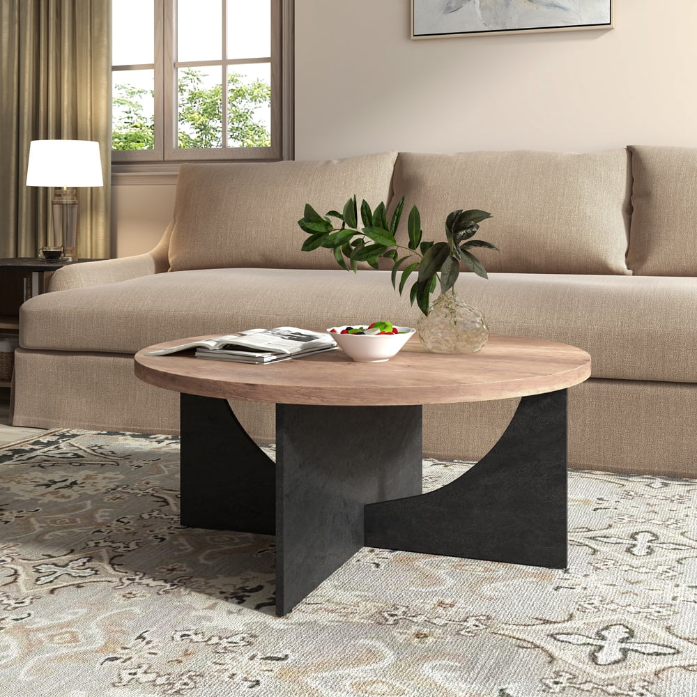 Modern Retro Round Coffee Table 35 Inches Rustic Brown B867571