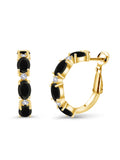 18K Yellow Gold Plated Silver Black Onyx and White Created Sapphire Hoop Earrings D732