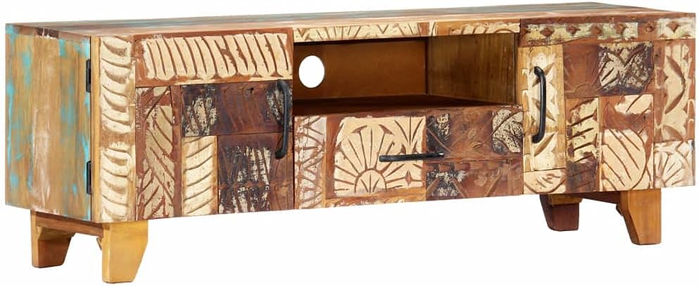 Hand Carved TV Cabinet Solid Reclaimed Wood T220