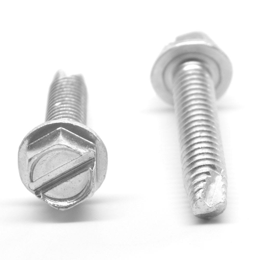 #10-32 x 5/8 Fine Thread Thread Cutting Screw Slotted Hex Washer Head Low Carbon Steel Zinc Plated B627262